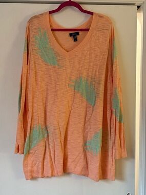 Lightweight V-Neck Palm Print Orange Sweater